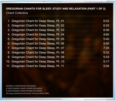 Gregorian Chants for Sleep, Study and Relaxation - CD Part 1 of 2 — Back cover